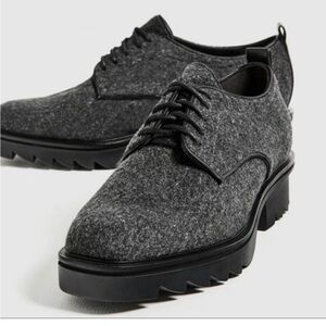 Zara Blucher Gray Felt/Wool Lace Up Oxfords -US Size 6.5 NWOT Punk/Wednesday/Y2K